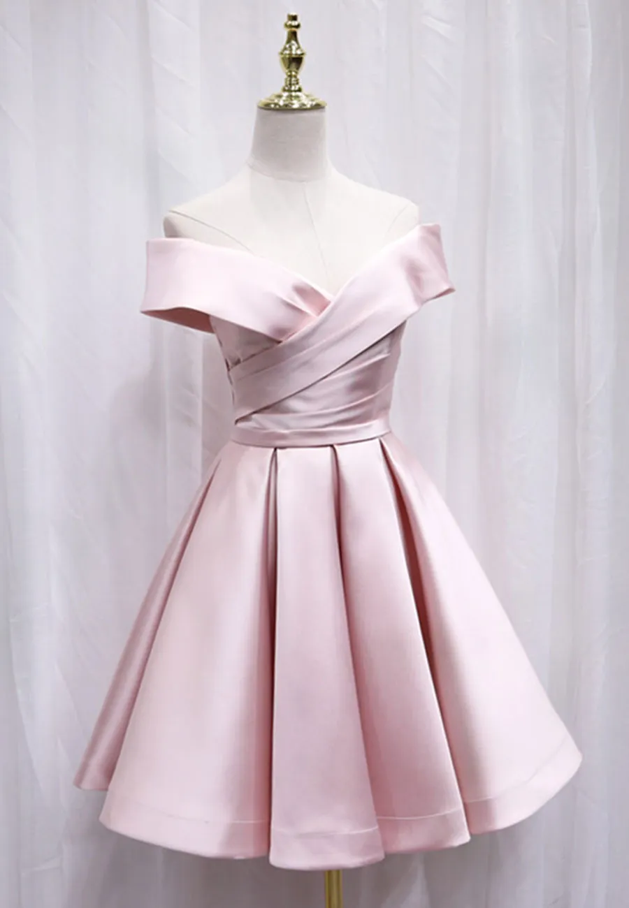 A-Line Satin Off the Shoulder Short Prom Dress Mini Evening Party Dress